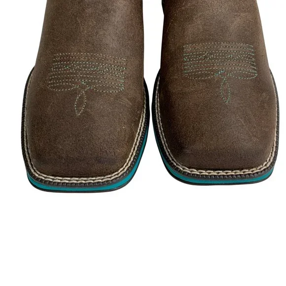 Ariat Womens Anthem Square Toe Western Boots Sz 6 B Java Brown Turquoise Leather - Picture 5 of 12